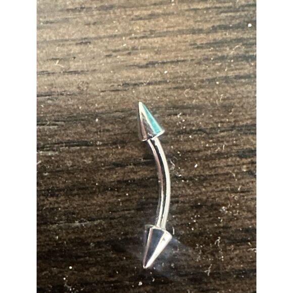 14K Solid White Gold 8 Mm 16 Gauge Spike Cone Curved Barbell Piercing Earring - Picture 3 of 4